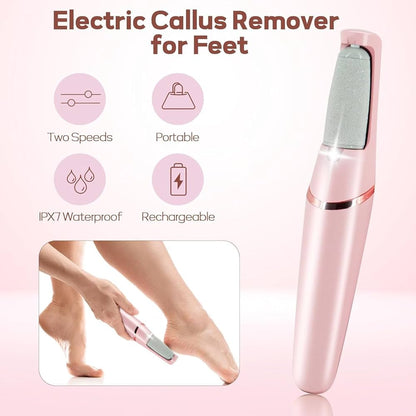 Electronic Pedicure Tool Cordless Rechargeable Callus Dead Skin Remover Polishing Wand with 2 Roller Heads